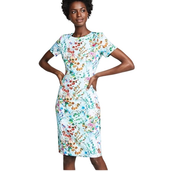 EUC Black Halo Floral Print Sheath Midi Dress - Picture 1 of 11